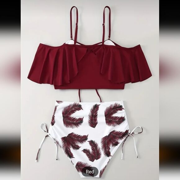 Plus Size Colorblock Tropical Print Drawstring Bikini Set sz 3X - Picture 7 of 10